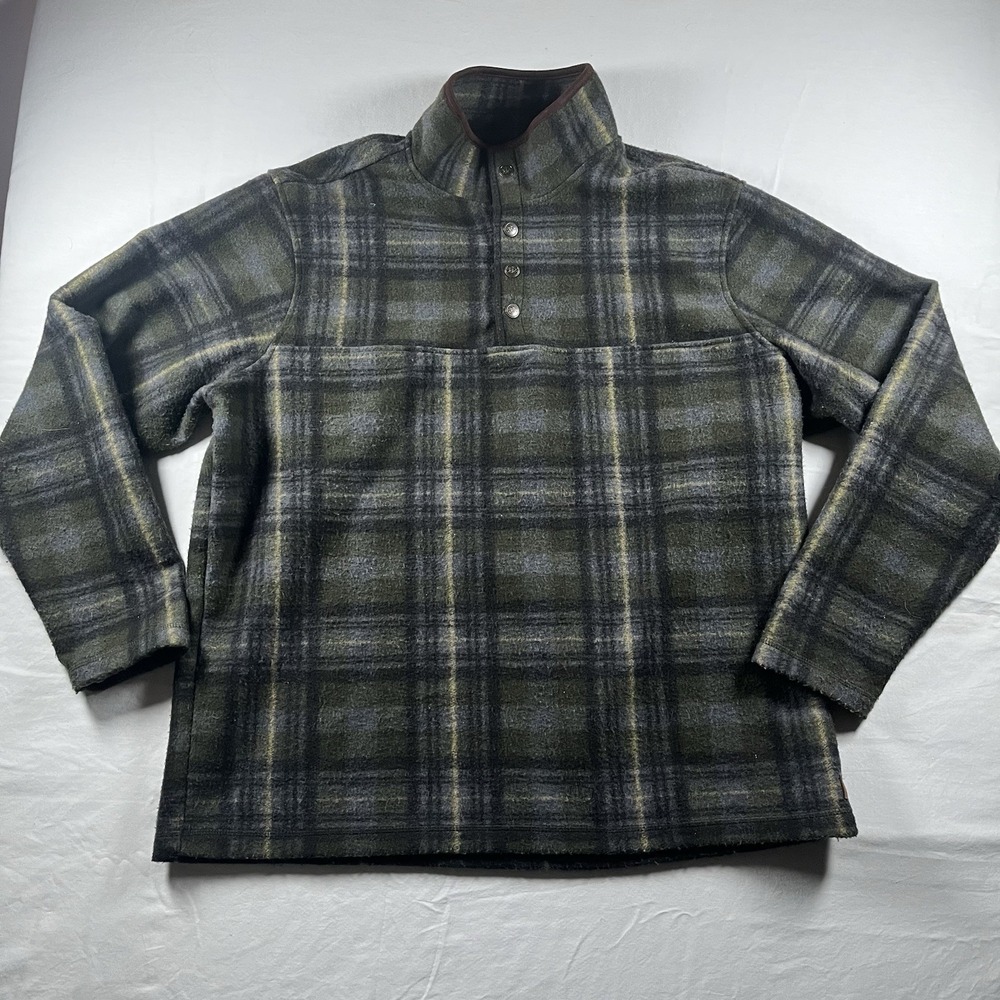 JOHN WAYNE TIMELESS CLASSIC QUARTER SNAP BUTTON FLEECE PULLOVER XL PLAID GREEN